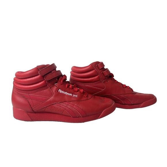 Vintage Reebok Freestyle High Tops 1980s Retro Red Womens Size 7 Lace Up Sneaker - Picture 4 of 11